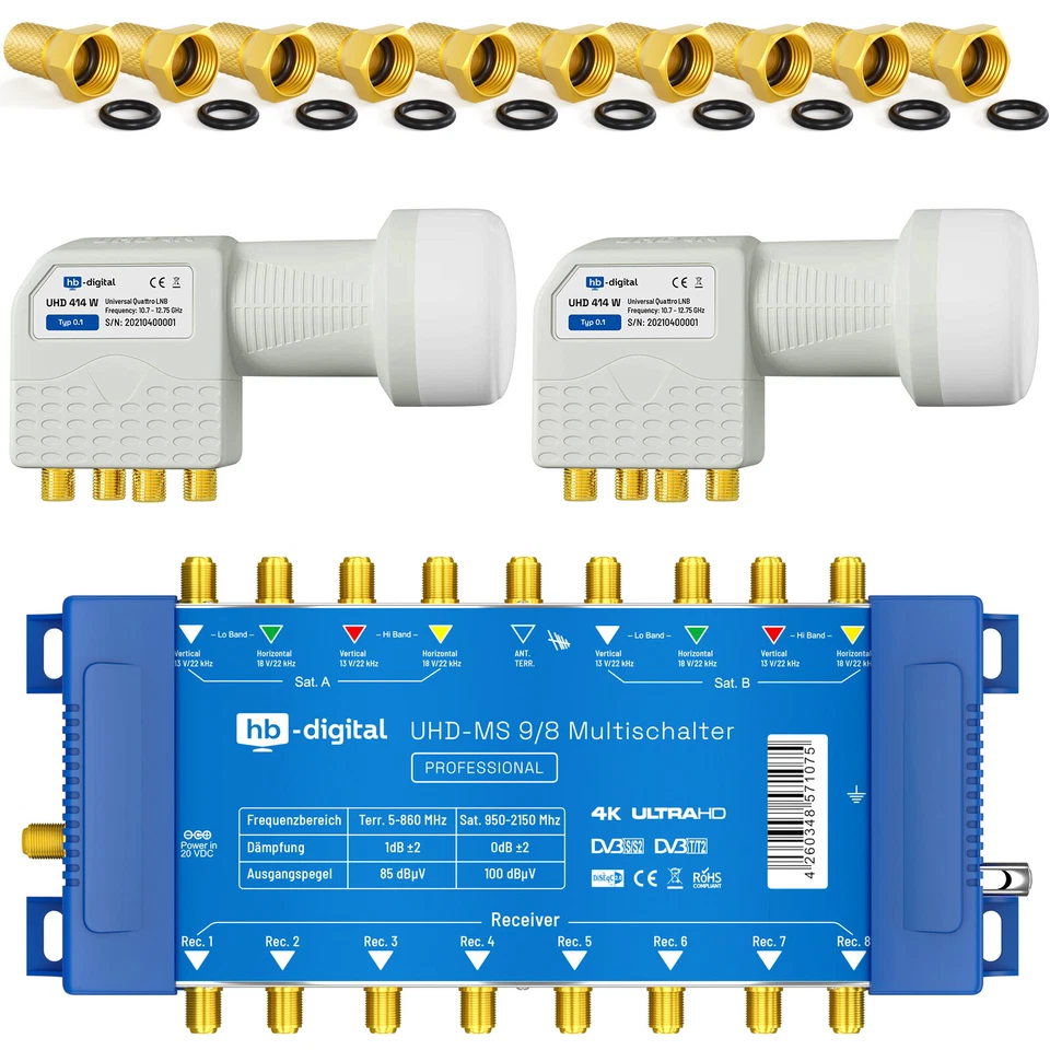 HB-DIGITAL Multiswitch digitale SAT UHDMS 9/8 2 Sat+ Quattro LNB FULL HD 3D 4K