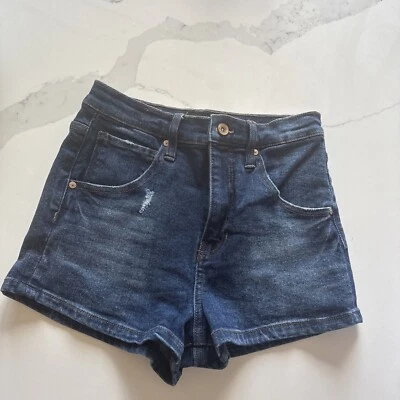 Pantalones cortos de tiro alto Kendall + Kylie The Drifter para mujer talla 5/27 azul lavado oscuro Foto 1 de 4