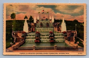 Postkarte Vintage Michigan Illuminated Cascades Sparks Foundation Jackson - Bild 1 von 2