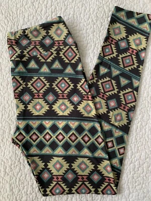 Leggings LuLaRoe OS Azteca Pastel Azul Teal Amarillo Rosa en Negro Silenciado DE COLECCIÓN Foto 1 de 2