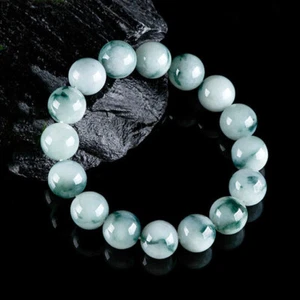 Real Grade A Natural Jade Jadeite Lucky Floral pattern Round Beads Bracelet - Picture 1 of 8