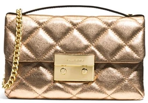 Bolso de mano bandolera/mensajero Michael Kors Sloan dorado pálido de cuero genuino acolchado - Imagen 1 de 4