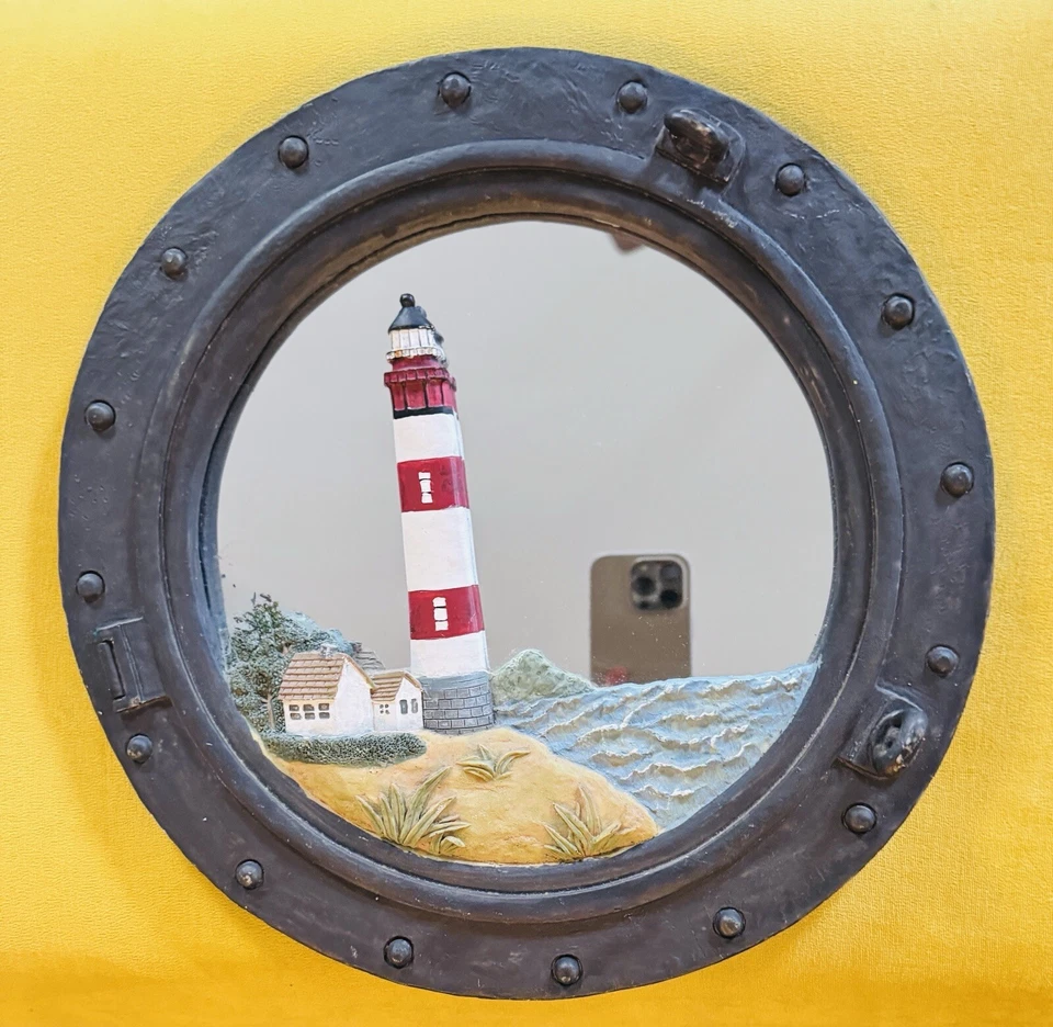 Espejo Faro Isla Náutica Bahía Puerto Océano Decoración Elevado Pesado 14" x 14"  Foto 1 de 3