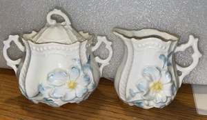 Pequeño azucarero y crema floral vintage con tapa sin marca. - Imagen 1 de 12