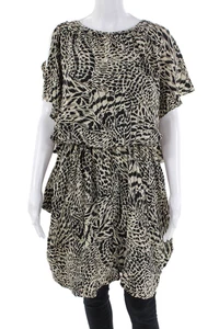 Nicholas K Damen Struktur Kurzarm V-Ausschnitt Animal Print Top Schwarz Größe M - Bild 1 von 6