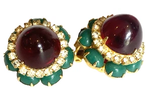 KJL KENNETH LANE MAHARANI-Jewels of India Jackie Kennedy Green-Red VTG Earrings - Picture 1 of 7