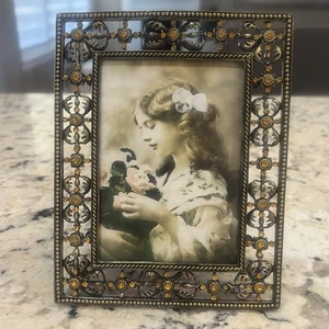 NIB Taylor Avedon Collectible Frame Enamel Orange Crystals Photo Picture Metal - Picture 1 of 10