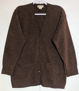 VTG Eddie Bauer Cardigan Sweater 100% Wool Womens Sz Medium Brown Button Up - Picture 1 of 8