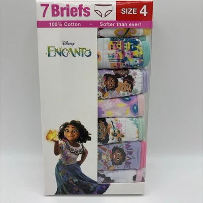Disney Encanto Girls Briefs Size 4 100 % Cotton New in Box 7 Pack Underwear - Image 1 of 4