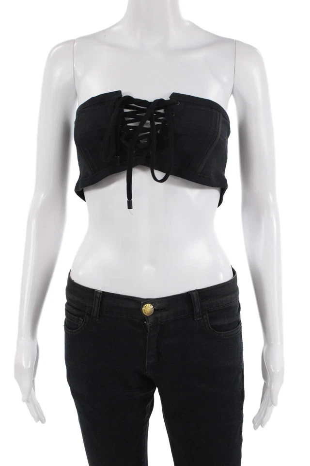 Isabel Marant Womens Cotton Lace Up Zip Back Strapless Crop Top Black Size 36 - Image 1 of 4