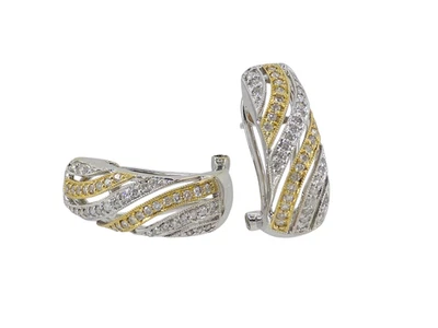 2-TONE SOLID 18K GOLD 0.27 TCW DIAMOND STATEMENT EARRINGS ~ 5.4g * 3/4" - Image 1 of 4