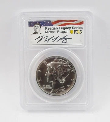 EE. UU. 2021 1 onza .999 paladio fino Reagan Legacy Series graduación profesional MS70 firmado Foto 1 de 2