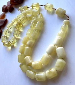 Weißer natürlicher baltischer Bernstein 86g islamischer Gebet Rosenkranz Fass 33 Perlen Tesbih - Bild 1 von 24