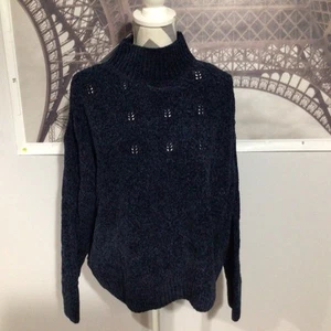 Liz Claiborne Blue Turtleneck Long Sleeve Nubby Open Knit Pullover Sweater XL - Picture 1 of 8