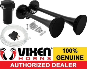 LOUD DUAL TRUMPET TRAIN AIR HORN SYSTEM KIT W/COVERS CAR/TRUCK 12V BLACK - Picture 1 of 10
