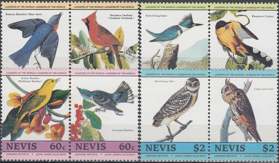 尼维斯 200 岁生日约翰·詹姆斯·奥杜邦鸟 I 1985 年全新邮票-7 欧元 — 第 1/1 张图片