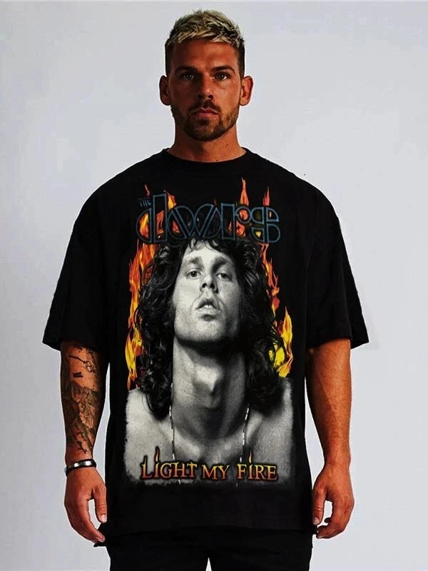 THE DOORS JIM MORRISON LIGHT MY FIRE CLASSIC ROCK BAND BLACK T SHIRTS - Image 1 of 1