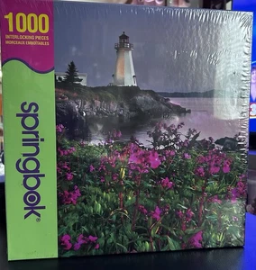 Springbok 1000 Piece Jigsaw Puzzle Lighthouse At Sunset Flowers Lake Sealed NEW! - Picture 1 of 2