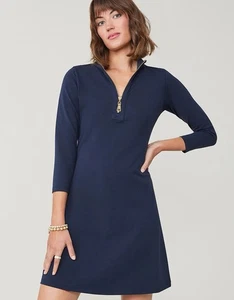 Spartina 449 Nora Half-Zip Blue Pima Cotton Dress Black/Gold Zipper Gr. S - Bild 1 von 8