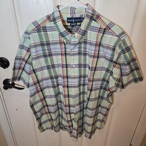 Polo Ralph Lauren Hemd Herren 2XL Knopfleiste grün blau rot Madras kariert Vintage - Bild 1 von 5
