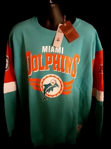 Sudadera Mitchell Ness Para Hombre Miami Dolphins Grande Alta F/B DsgCrew Cuello 2X a 5X - Imagen 1 de 5