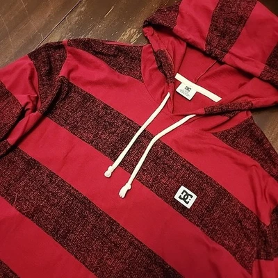 DC Shoes Hoodie Red Black Y2K Mens Large Retro Vintage Skater Striped Grunge  - Image 1 of 4