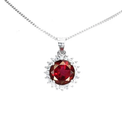 Collar de plata de ley 925 redondo topacio rojo 8 mm piedras preciosas naturales joyería 1 Foto 1 de 4