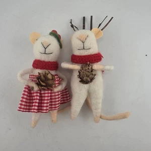 VTG Christmas Mouse Ornaments Set Felted Holiday Decor Winter Deer Mice - Picture 1 of 5