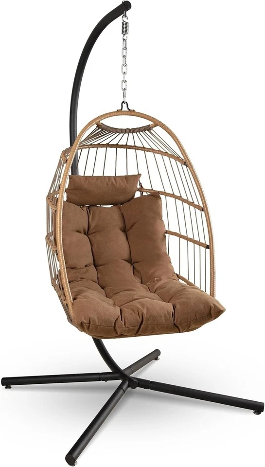 SereneLife Hanging Egg Chair with Stand - Up to 550 lbs of Capacity (Brown) - Image 1 of 4