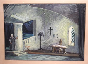 Gouache Gemälde Theater Bühnenbild Interieur - Bild 1 von 12