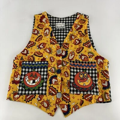 Zoodles Vest Halloween Pumpkins Rhinestone Party Wacky Fun XL USA 90s Vtg FLAW - Image 1 of 4