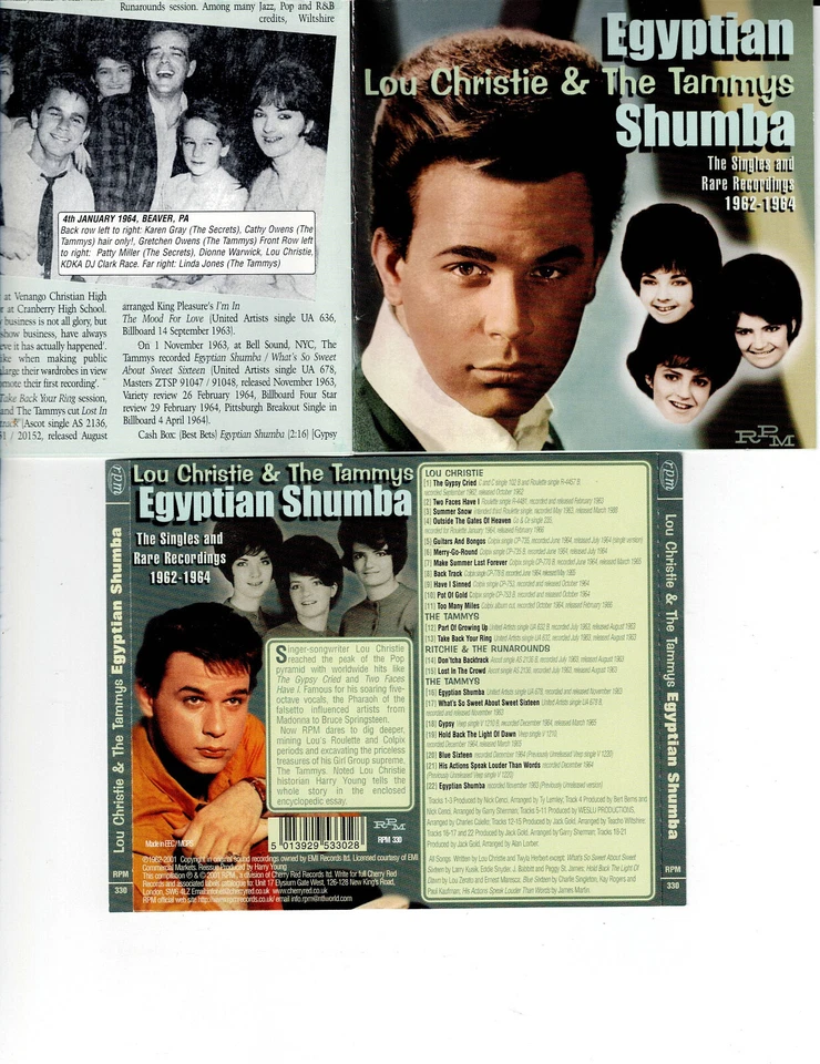 LOU CHRISTIE & THE TAMMYS -EGYPTIAN SHUMA: SINGLES 62-64 (CD 2001) *22 TRACKS* Foto 1 de 1