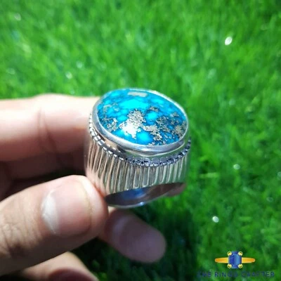 Antiguo anillo antiguo Shajri Feroza plata esterlina 925 turquesa grande para hombre talla 10 Foto 1 de 4