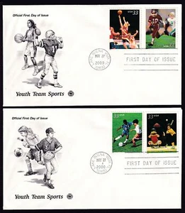 2000 Youth Team Sports 4 designs Sc 3399-3402 3402a on 2 FDCs with PCS cachets - Picture 1 of 1
