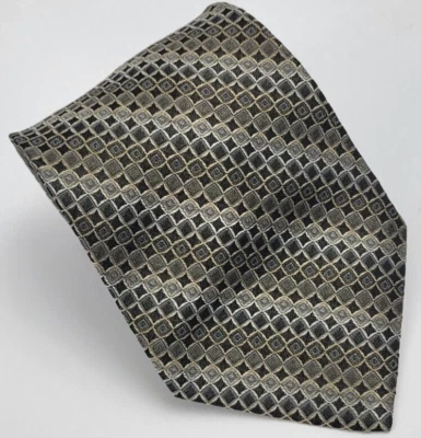 Joseph & Feiss Silk Tie Gray Black Gold Geometric Men Necktie 59 x 3.7/8 - Image 1 of 4