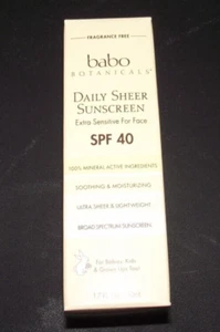 Babo Botanicals Daily Sheer Mineral Face Sunscreen SPF 40 Fragrance Free 1.7 OZ. - Picture 1 of 6