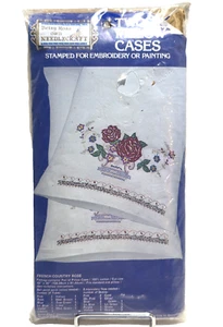 Betsy Ross Own Needlecraft 2 Pillowcases Embroidery/Painting French Country Rose - Picture 1 of 5