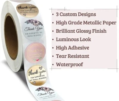 1 Roll of 500 Thank You Sticker Tag - 1 inch round - Image 1 of 3