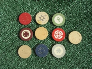 Vintage Lot of 10 Clay Poker Chips Star Of David Arrow Boat Canoe - Picture 1 of 4