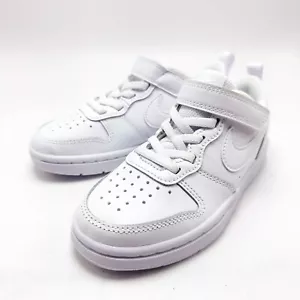 *NEW* Kids NIKE COURT BOROUGH LOW 2 (PS) WHITE  (BQ5451 100), SZ 10.5 - 3.0 - Picture 1 of 4