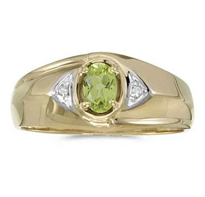 Mens Natural Genuine Peridot Diamond Ring 10K Yellow Gold-Free Ring Sizing(8-12) - Picture 1 of 12