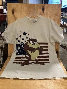 Taz American Flag TShirt-XL-Cream Looney Tunes 1997 Single Stitch - Picture 1 of 3