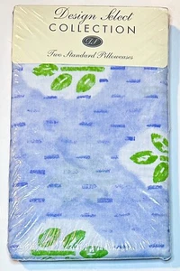 Vtg 1990’s Design Select 2 Standard Pillowcase Set Batik Look Blue White Green - Picture 1 of 4
