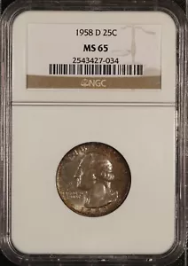 1958 D Washington Quarter NGC MS-65 Tone Silver Older Slab US Type Coin Gem - Picture 1 of 6
