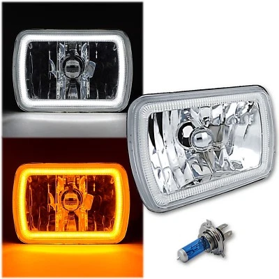 7x6" Switchback White LED Halo DRL Amber Turn Signal Angel Eye H4 Headlight Each - Image 1 of 4