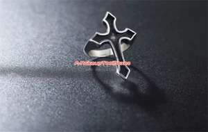 Herren Edelstahl Gothic Kreuzritter Tempelritter Schwarz Kreuz Ring 6-11 # J55 - Bild 1 von 3