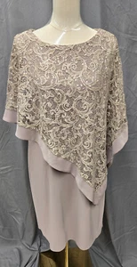 R&M Richards Knee-Length Dress Sequined Poncho Cape Cocktail Mocha Sz 14 Party - Picture 1 of 5