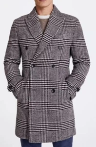 Moss Double Breasted Wool Blend Check Overcoat Brown Size XL - Picture 1 of 12