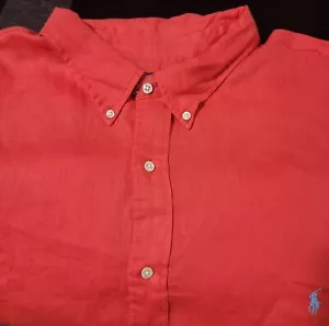 POLO RALPH LAUREN Mens 4XLT Big Tall Red ClassicFit 100% Linen Long Sleeve Shirt - Picture 1 of 9