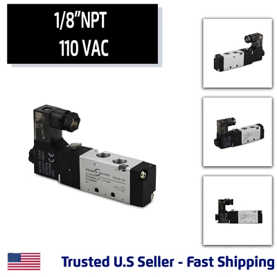 ATLANTIC VALVES 1/8'' 5 Port, 2 Position Pneumatic Solenoid Valve, 110V AC Coil, Air Return